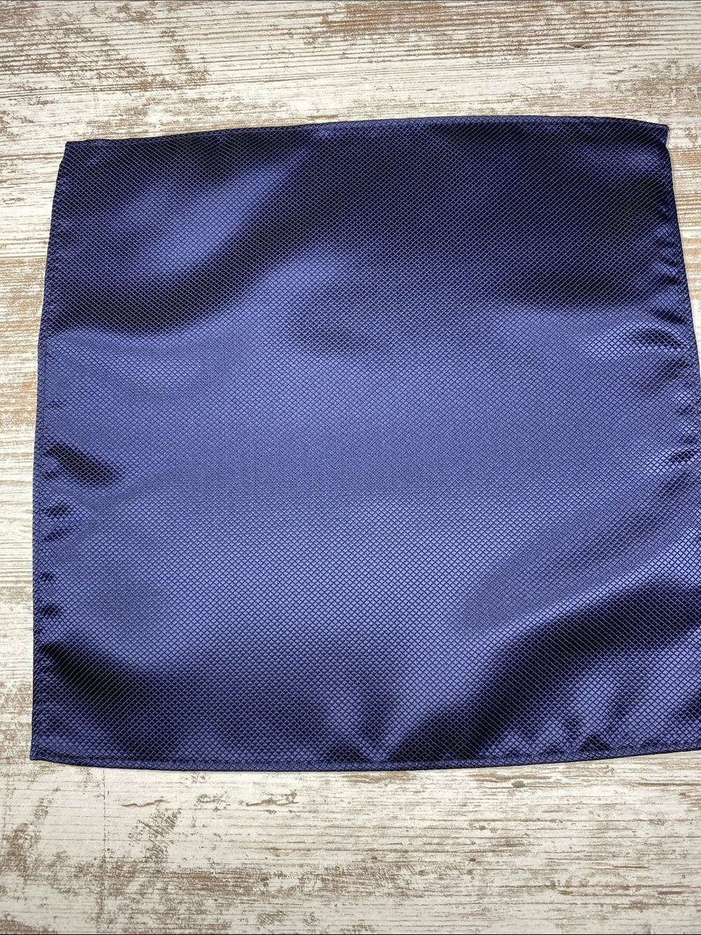 Solid Navy Blue Silk Blend Micro Geometric Mens Pocket Square Formal Wedding